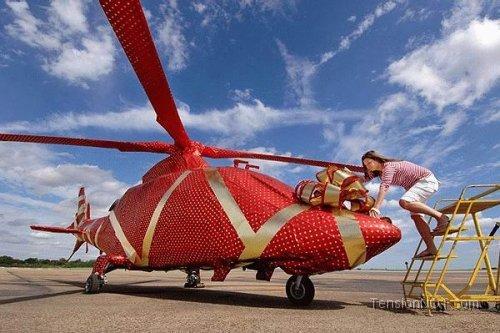 gift wrapped helicopter
