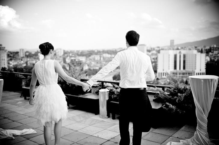 Wedding couple holding hands